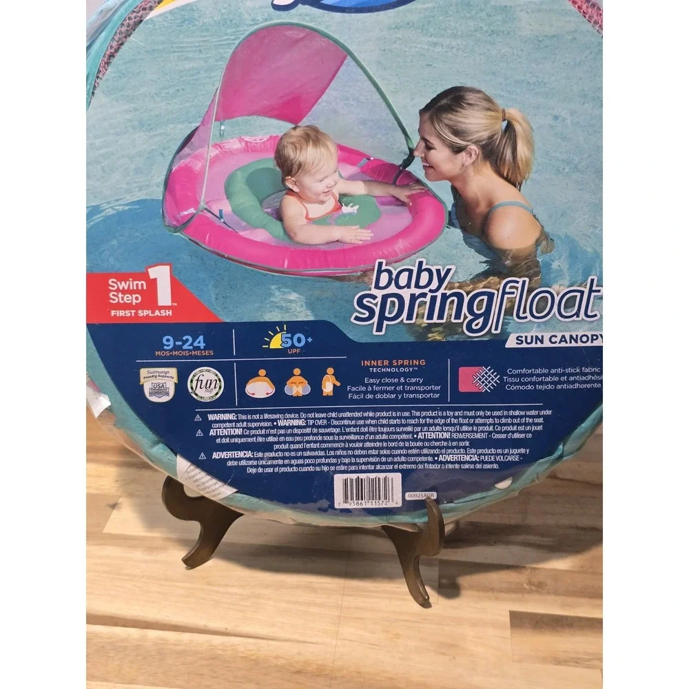 SwimWays Swim Step 1 Baby Spring Float Sun‎ Canopy Pink 9-24 months